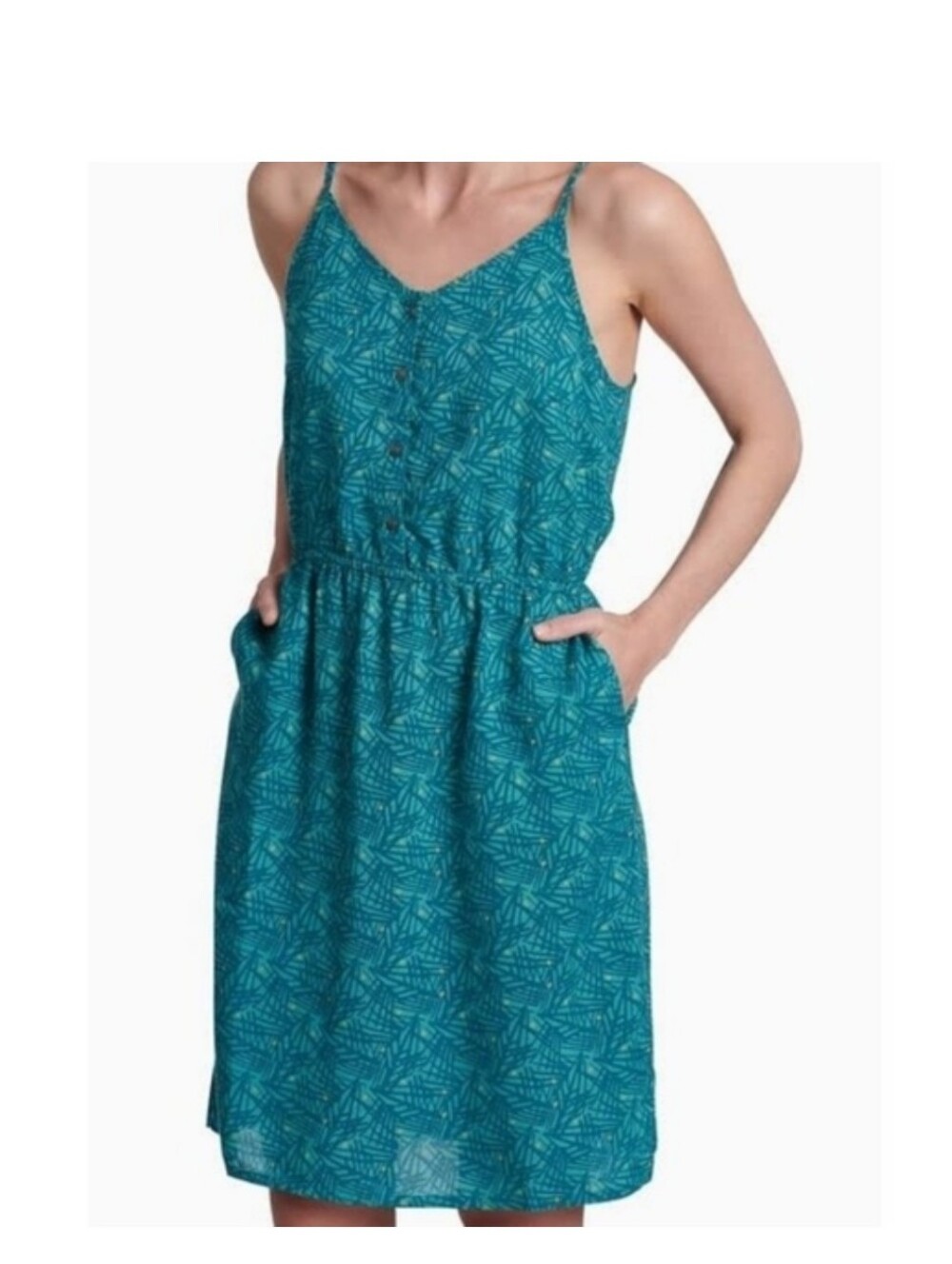 KUHL Dress Womens Turquoise Blue Dress Lucie Spaghetti Strap Pockets Summer